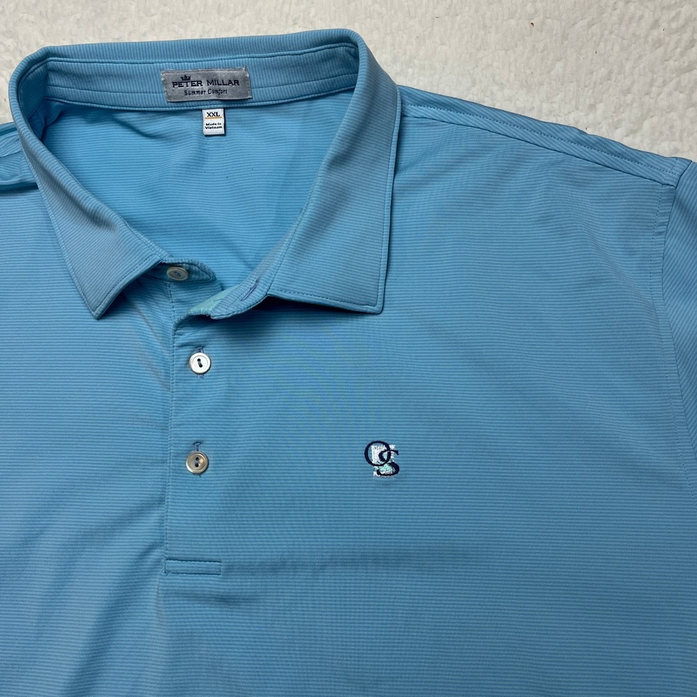 Peter Millar Polo Shirt Mens XXL Blue Summer Comfort Striped Short Sleeve Golf